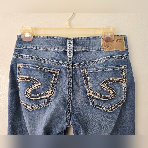 Silver Jeans Pants - Silver Jeans Womens 28 Blue Suki Capri Denim Pants Thick Stitch Embroidered